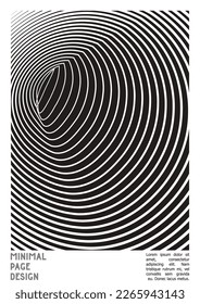 Geometrical Poster Design with Optical Illusion Effect.  Minimal Psychedelic Cover Page Collection. Monochrome Wave Lines Background. Fluid Stripes Art. Swiss Design. Vector Illustration for Banner. 
