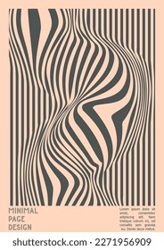 Geometrical Poster Design with Optical Illusion Effect.  Modern Psychedelic Cover Page Collection. Brown Wave Lines Background. Fluid Stripes Art. Swiss Design. Vector Illustration for Presentation