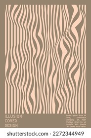 Geometrical Poster Design with Optical Illusion Effect.  Minimal Psychedelic Cover Page Collection. Grey Wave Lines Background. Fluid Stripes Art. Swiss Design. Vector Illustration for Placard,