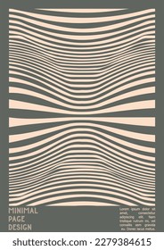 Geometrical Poster Design with Optical Illusion Effect.  Modern Psychedelic Cover Page Collection. Brown Wave Lines Background. Fluid Stripes Art. Swiss Design. Vector Illustration for Booklet. 