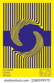 Geometrical Poster Design with Optical Illusion Effect.  Minimal Psychedelic Cover Page Collection. Bright Wave Lines Background. Fluid Stripes Art. Swiss Design. Vector Illustration for Banner. 