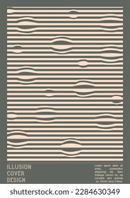 Geometrical Poster Design with Optical Illusion Effect.  Minimal Psychedelic Cover Page Collection. Grey Wave Lines Background. Fluid Stripes Art. Swiss Design. Vector Illustration for Presentation
