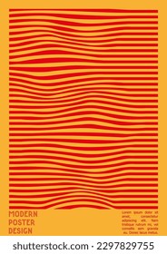 Geometrical Poster Design with Optical Illusion Effect.  Minimal Psychedelic Cover Page Collection. Bright Wave Lines Background. Fluid Stripes Art. Swiss Design. Vector Illustration for Brochure.