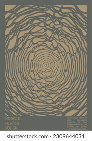 Geometrical Poster Design with Optical Illusion Effect.  Modern Psychedelic Cover Page Collection. Brown Wave Lines Background. Fluid Stripes Art. Swiss Design. Vector Illustration for Brochure, 