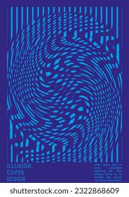 Geometrical Poster Design with Optical Illusion Effect.  Minimal Psychedelic Cover Page Collection. Monochrome Wave Lines Background. Fluid Stripes Art. Swiss Design. Vector Illustration for Flyer.