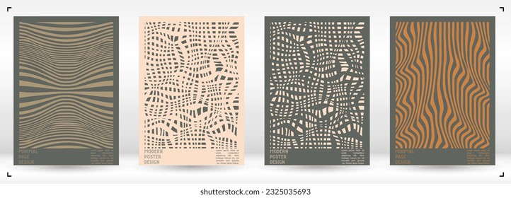 Diseño de afiches geométricos con efecto de ilusión óptica.  Colección moderna de portadas psicodélicas. Fondo de las líneas de oleada de pastoreo. Arte de Rayas Fluidas. Diseño Suizo. Ilustración vectorial para el folleto. 