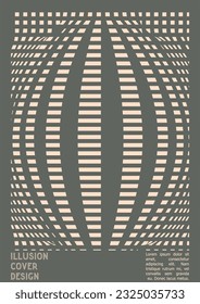 Geometrical Poster Design with Optical Illusion Effect.  Minimal Psychedelic Cover Page Collection. Grey Wave Lines Background. Fluid Stripes Art. Swiss Design. Vector Illustration for Brochure, 