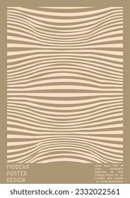 Geometrical Poster Design with Optical Illusion Effect.  Minimal Psychedelic Cover Page Collection. Grey Wave Lines Background. Fluid Stripes Art. Swiss Design. Vector Illustration for Presentation
