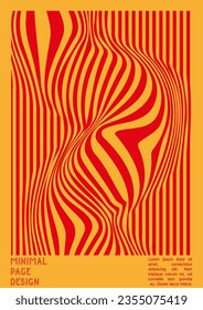 Geometrical Poster Design with Optical Illusion Effect.  Minimal Psychedelic Cover Page Collection. Monochrome Wave Lines Background. Fluid Stripes Art. Swiss Design. Vector Illustration for Brochure.