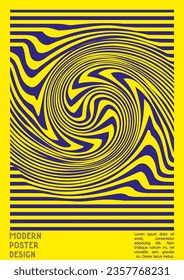 Geometrical Poster Design with Optical Illusion Effect.  Minimal Psychedelic Cover Page Collection. Bright Wave Lines Background. Fluid Stripes Art. Swiss Design. Vector Illustration for Banner. 