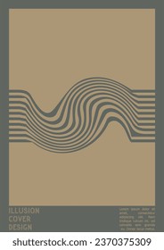 Diseño de afiches geométricos con efecto de ilusión óptica.  Colección mínima de portadas psicodélicas. Fondo de las líneas de ondas grises. Arte de Rayas Fluidas. Diseño Suizo. Ilustración vectorial para la revista,