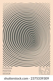 Geometrical Poster Design with Optical Illusion Effect.  Minimal Psychedelic Cover Page Collection. Grey Wave Lines Background. Fluid Stripes Art. Swiss Design. Vector Illustration for Report, 