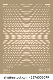 Geometrical Poster Design with Optical Illusion Effect.  Modern Psychedelic Cover Page Collection. Brown Wave Lines Background. Fluid Stripes Art. Swiss Design. Vector Illustration for Placard,