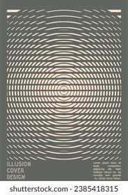 Geometrical Poster Design with Optical Illusion Effect.  Minimal Psychedelic Cover Page Collection. Grey Wave Lines Background. Fluid Stripes Art. Swiss Design. Vector Illustration for Brochure, 