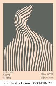 Geometrical Poster Design with Optical Illusion Effect.  Minimal Psychedelic Cover Page Collection. Grey Wave Lines Background. Fluid Stripes Art. Swiss Design. Vector Illustration for Flyer,