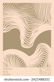 Geometrical Poster Design with Optical Illusion Effect.  Modern Psychedelic Cover Page Collection. Brown Wave Lines Background. Fluid Stripes Art. Swiss Design. Vector Illustration for Magazine,