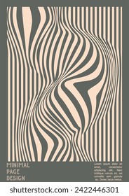 Geometrical Poster Design with Optical Illusion Effect.  Minimal Psychedelic Cover Page Collection. Grey Wave Lines Background. Fluid Stripes Art. Swiss Design. Vector Illustration for Placard,