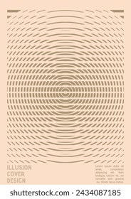 Geometrical Poster Design with Optical Illusion Effect.  Modern Psychedelic Cover Page Collection. Brown Wave Lines Background. Fluid Stripes Art. Swiss Design. Vector Illustration for Booklet. 