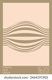 Geometrisches Posterdesign mit optischem Illusionseffekt.  Moderne psychedelische Titelseite Kollektion. Hintergrund der braunen Wellenlinien. In: Fluid Stripes Art. Swiss Design. Vektorillustration für Plakat,