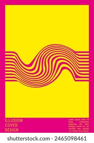 Geometrical Poster Design with Optical Illusion Effect.  Modern Psychedelic Cover Page Collection. Monochrome Wave Lines Background. Fluid Stripes Art. Swiss Design. Vector Illustration for Report.