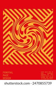 Geometrical Poster Design with Optical Illusion Effect.  Modern Psychedelic Cover Page Collection. Colourful Wave Lines Background. Fluid Stripes Art. Swiss Design. Vector Illustration for Flyer.