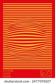 Geometrical Poster Design with Optical Illusion Effect.  Modern Psychedelic Cover Page Collection. Monochrome Wave Lines Background. Fluid Stripes Art. Swiss Design. Vector Illustration for Brochure.