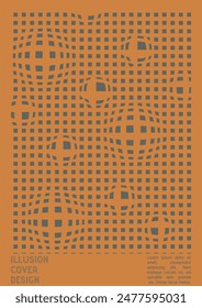 Geometrisches Posterdesign mit optischem Illusionseffekt.  Minimale psychedelische Deckblatt-Kollektion. Graue Wellenlinien im Hintergrund. In: Fluid Stripes Art. Swiss Design. Vektorillustration für die Präsentation