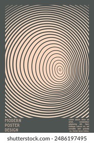 Diseño de póster geométrico con efecto de ilusión óptica.  Colección de portada psicodélica moderna. Fondo de líneas de onda marrón. Arte de rayas fluidas. Diseño suizo. Ilustración vectorial para el folleto, 