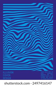 Geometrical Poster Design with Optical Illusion Effect.  Minimal Psychedelic Cover Page Collection. Neon Wave Lines Background. Fluid Stripes Art. Swiss Design. Vector Illustration for Brochure.