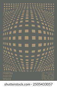 Diseño geométrico del cartel con efecto óptico de la ilusión.  Colección de portada psicodélica mínima. Fondo de líneas de onda gris. Fluid Stripes Art. Diseño suizo. Ilustración vectorial para Placard,