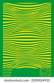Geometrical Poster Design with Optical Illusion Effect.  Minimal Psychedelic Cover Page Collection. Neon Wave Lines Background. Fluid Stripes Art. Swiss Design. Vector Illustration for Booklet. 