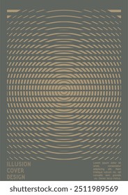 Geometrical Poster Design with Optical Illusion Effect.  Modern Psychedelic Cover Page Collection. Brown Wave Lines Background. Fluid Stripes Art. Swiss Design. Vector Illustration for Report, 