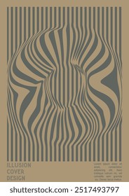 Geometrical Poster Design with Optical Illusion Effect.  Modern Psychedelic Cover Page Collection. Brown Wave Lines Background. Fluid Stripes Art. Swiss Design. Vector Illustration for Report, 