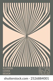 Geometrical Poster Design with Optical Illusion Effect.  Minimal Psychedelic Cover Page Collection. Grey Wave Lines Background. Fluid Stripes Art. Swiss Design. Vector Illustration for Placard,