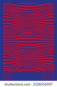 Geometrical Poster Design with Optical Illusion Effect.  Minimal Psychedelic Cover Page Collection. Neon Wave Lines Background. Fluid Stripes Art. Swiss Design. Vector Illustration for Banner. 