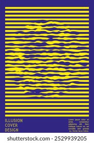 Geometrical Poster Design with Optical Illusion Effect.  Minimal Psychedelic Cover Page Collection. Neon Wave Lines Background. Fluid Stripes Art. Swiss Design. Vector Illustration for Banner. 