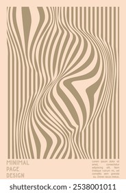 Geometrical Poster Design with Optical Illusion Effect.  Minimal Psychedelic Cover Page Collection. Grey Wave Lines Background. Fluid Stripes Art. Swiss Design. Vector Illustration for Placard,