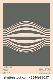 Geometrical Poster Design with Optical Illusion Effect.  Modern Psychedelic Cover Page Collection. Brown Wave Lines Background. Fluid Stripes Art. Swiss Design. Vector Illustration for Brochure, 