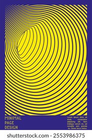 Geometrical Poster Design with Optical Illusion Effect.  Minimal Psychedelic Cover Page Collection. Monochrome Wave Lines Background. Fluid Stripes Art. Swiss Design. Vector Illustration for Brochure.