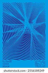 Geometrical Poster Design with Optical Illusion Effect.  Modern Psychedelic Cover Page Collection. Colourful Wave Lines Background. Fluid Stripes Art. Swiss Design. Vector Illustration for Report.