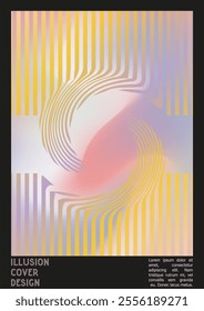 Geometrical Poster Design with Optical Illusion Effect.  Minimal Psychedelic Cover Page Collection. Calm Wave Lines Background. Fluid Stripes Art. Swiss Design. Vector Illustration for Banner. 