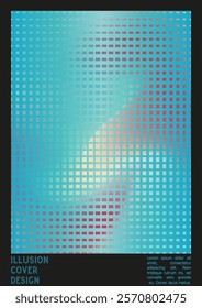 Geometrical Poster Design with Optical Illusion Effect.  Modern Psychedelic Cover Page Collection. Rainbow Wave Lines Background. Fluid Stripes Art. Swiss Design. Vector Illustration for Magazine.