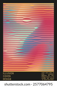 Geometrical Poster Design with Optical Illusion Effect.  Minimal Psychedelic Cover Page Collection. Calm Wave Lines Background. Fluid Stripes Art. Swiss Design. Vector Illustration for Booklet. 