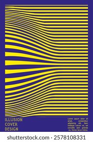 Geometrical Poster Design with Optical Illusion Effect.  Modern Psychedelic Cover Page Collection. Monochrome Wave Lines Background. Fluid Stripes Art. Swiss Design. Vector Illustration for Placard.