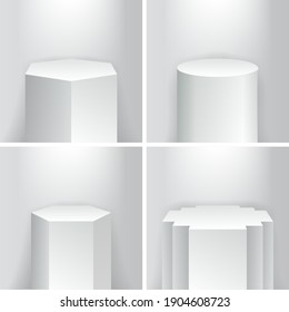 Geometrical product showroom empty base podium platform pillars stage vector illustration