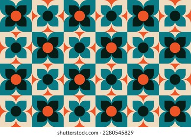 Geometrical retro floral tiles seamless pattern design vector