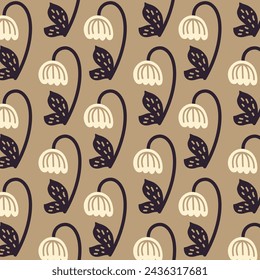 Geometrical Retro Florals Brown Background Wallpaper
