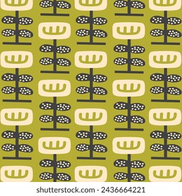 Geometrical Retro Florals Brown Background Wallpaper