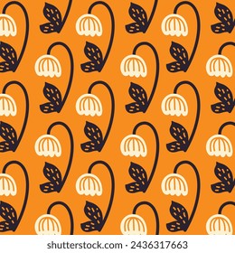 Geometrical Retro Florals Orange Background Wallpaper