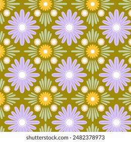 Geometrical retro pattern with flowers. Print for greeting card, wrapping paper, textile, wallpaper and invitation background.